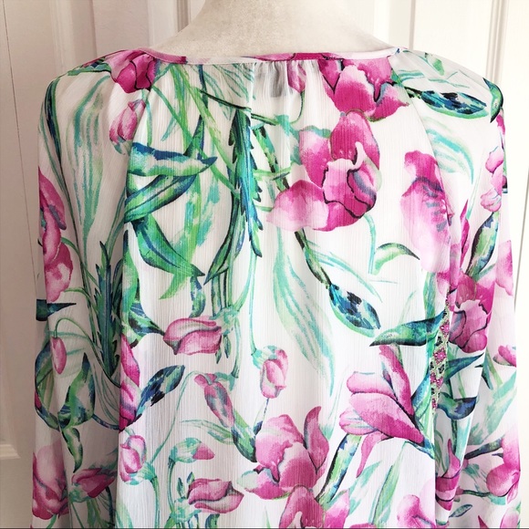 Zac & Rachel Boho Floral Crochet Lace Peasant Blouse Large - Picture 13 of 14